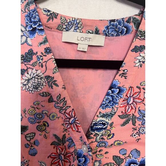 LOFT Dress Pink Buttons Floral Size 12 Flirty Fun Classy - Picture 4 of 5